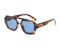 Ggpyyon Trendy Designer Hexagon Pilot Sunglasses for Women Thick Frame Double Bridge Geometric Sun Glasses(Leopard/Blue)