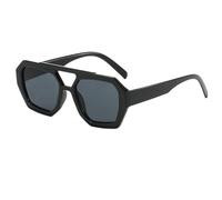 Ggpyyon Trendy Designer Hexagon Pilot Sunglasses for Women Thick Frame Double Bridge Geometric Sun Glasses(Black/Grey)