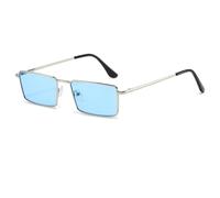 Ggpyyon Trendy Narrow Rectangle Sunglasses Womens Mens Retro 80s 90s Gold Sun glasses Y2K Sunnies(Silver/Blue)