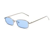 Ggpyyon Vintage Narrow Rectangle Sunglasses for Women Men, Retro 90s Small Metal Frame Square Glasses Candy Colors(Silver/Blue)