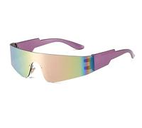Ggpyyon Wrap Around Sunglasses for Women Men Fashion One Piece Flat Top Shield Eyewear Y2k Futuristic Mirrored Shades Sun Glasses(Purple/Pink)