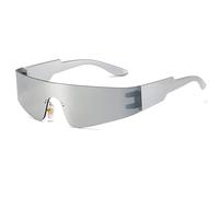 Ggpyyon Wrap Around Sunglasses for Women Men Fashion One Piece Flat Top Shield Eyewear Y2k Futuristic Mirrored Shades Sun Glasses(Silver/Silver Mirrored)