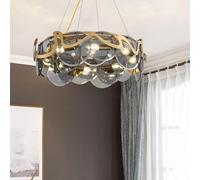 GGQEM Living Room Crystal Chandelier Lighting丨LED E14*8/*10 Modern Pendant Ceiling Light Fixture White Smudge丨Metal Contemporary Island Chandeliers Compatible with Dining Room Dimmable,