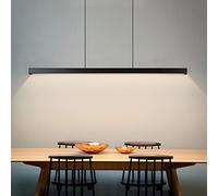 GGQEM Nordic Ceiling Hanging Light Fixture for Dining Table Office Bar,Contemporary Dimmable Pendant Light,Modern Linear LED Chandelier for Kitchen Island-Black 100x4.5cm(39x2inch)
