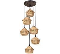 GGQEM Pendant Light Fixtures, Hemp Rope Chandelier Disc Bread Decoration Hemp Rope Light Single Head LED Living Room Chandelier Industrial Retro Iron Art Attic Ceiling Chandelier Energy