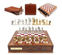 GGS Grand Gift Store Medieval Wooden Chess Set with Storage, Handmade Chess Set, Premium Chess Board, Medieval Chess Set for Adults, Red
