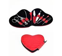 GGS Manicure Pedicure Set 8-Piece in Red Heart Case - Stainless Steel Nail Care Set with Nail Scissors, Nail Clippers, Cuticle Nippers, Tweezers & File - Travel Manicure Set for Men and Women - Made