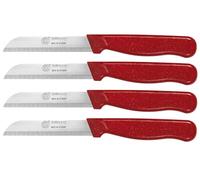 GGS Solingen Knife, Vegetable Knife Set, Fruit Knife, Tomato Knife, Steak Knives, Serrated, Dishwasher Safe, German Stainless Steel, Chef Kitchen Knife Set (Red Set of 4)