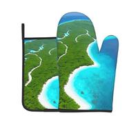 GGsdaf An island in the ocean Kitchen Anti-scalding 2-piece set - Heat-resistant gloves and pot holders for ovens/microwaves/air fryers