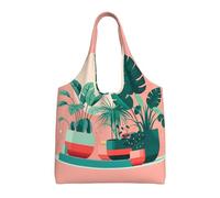 GGsdaf Beautiful potted green plants Printed canvas bag, light and large capacity single-shoulder shopping bag, artistic and casual handbag
