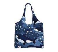 GGsdaf Blue Killer Whale Printed canvas bag, light and large capacity single-shoulder shopping bag, artistic and casual handbag