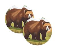 GGsdaf Brown bear walking Printed car coasters 2-pack Portable and foldable storage Self-driving camping car supplies