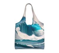 GGsdaf Cartoon blue sea wave Printed canvas bag, light and large capacity single-shoulder shopping bag, artistic and casual handbag