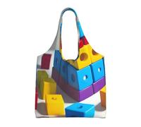 GGsdaf Colorful Building Blocks Printed canvas bag, light and large capacity single-shoulder shopping bag, artistic and casual handbag