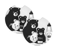 GGsdaf Cute milk bottle bear Printed car coasters 2-pack Portable and foldable storage Self-driving camping car supplies