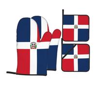 GGsdaf Dominican Republic Kitchen Scald-Proof Gloves - 4-Piece Set Baking, Grilling, Cooking, Oven Insulated Gloves