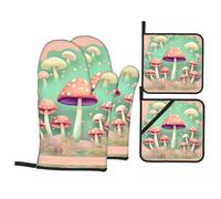 GGsdaf Dream Mushroom Kitchen Scald-Proof Gloves - 4-Piece Set Baking, Grilling, Cooking, Oven Insulated Gloves