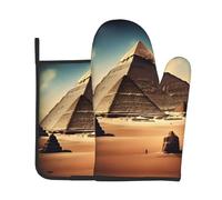 GGsdaf Dreaming of the Pyramids of Khufu Kitchen Anti-scalding 2-piece set - Heat-resistant gloves and pot holders for ovens/microwaves/air fryers