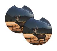 GGsdaf Elk in the meadow Printed car coasters 2-pack Portable and foldable storage Self-driving camping car supplies