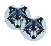 GGsdaf Fierce wolf head Printed car coasters 2-pack Portable and foldable storage Self-driving camping car supplies