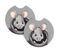 GGsdaf Grey rat Printed car coasters 2-pack Portable and foldable storage Self-driving camping car supplies
