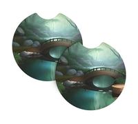 GGsdaf Little Bridge in the East Printed car coasters 2-pack Portable and foldable storage Self-driving camping car supplies