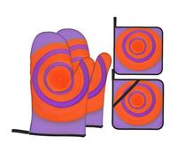 GGsdaf Orange circle centre Kitchen Scald-Proof Gloves - 4-Piece Set Baking, Grilling, Cooking, Oven Insulated Gloves