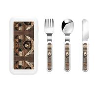GGsdaf Rustic Lodge Bear Patterned Tableware, Kindergarten/Home Use Children's Tableware Set (3 Pieces)