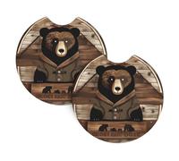 GGsdaf Rustic Lodge Bear Printed car coasters 2-pack Portable and foldable storage Self-driving camping car supplies