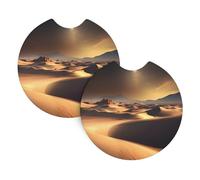 GGsdaf Sahara Desert Printed car coasters 2-pack Portable and foldable storage Self-driving camping car supplies