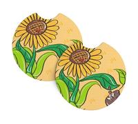 GGsdaf Sunflower seeds and sunflowers Printed car coasters 2-pack Portable and foldable storage Self-driving camping car supplies