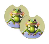 GGsdaf The funny frog doing yoga Printed car coasters 2-pack Portable and foldable storage Self-driving camping car supplies