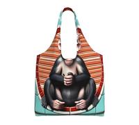GGsdaf The silent monkey Printed canvas bag, light and large capacity single-shoulder shopping bag, artistic and casual handbag