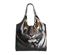 GGsdaf Tiger at rest Printed canvas bag, light and large capacity single-shoulder shopping bag, artistic and casual handbag