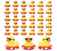 GGSTDDUP 32Pcs 3D Printed Ducks Toy Figures, Mini Ducks Bulk, Tiny Duck Figurine Dress up Toy for Party Favors Decorations for Crafts DIY Landscape Dollhouse Fairy Garden (Swimming Ring Duck)
