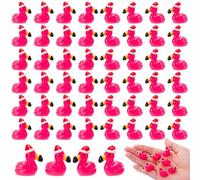 GGSTDDUP 50 Pcs Christmas Mini Resin Flamingos, Christmas Hat Miniature Flamingo Ducks Figurines, Cute Tiny Flamingos to Hide Christmas Xmas Ornaments for Landscape Dollhouse Garden