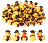 GGSTDDUP 50 Pcs Mini Resin Cowboy Ducks, Miniature Western Duckies Figurine, Tiny Yellow Duck with Cowboy Hat, Mini Figures to Hide for DIY Decor Western Cowboy Birthday Party Favor Gift (Brown)