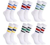 GGSTDDUP 6 Pairs Crew Sport Socks Women Striped Crew Socks Retro Athletic Socks Casual Cotton Stretchy Socks Unisex MultiColor, White, Large-X-Large
