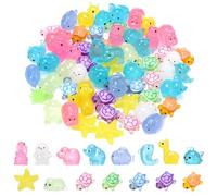 GGSTDDUP 75pcs Mini Ocean Resin Animals, Luminous Mini Resin Turtles, Fish, Elephant, Bear, Giraffe, Hippo, Whale, Dolphin, Starfish, Rabbit, Penguin Glow in The Dark for Theme Decor Garden