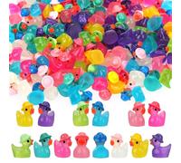 GGSTDDUP 80 Pack Luminous Mini Resin Ducks, Mini Ducks Tiny Duck Miniature Duck Figures Wearing Hat, Glow in The Dark DIY Crafts Cake Decor for Micro Landscape Dollhouse Garden (8 Colors)