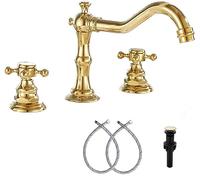 GGStudy 8-16 Inch Two Handles 3 Holes Wide Faucet Golden Basin Mixer Tap Matching Metal Pop Up Drain with Overflow