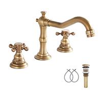 GGStudy 8 inch 2 Handles 3 Holes Widespread Bathroom Sink Faucet Antique Brass Basin Mixer Tap Faucet Matching Metal Pop Up Drain with Overflow