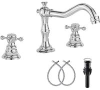 GGStudy Two Handles Three Holes Faucet 8-16 inch Widespread Bathroom Sink Faucet Chrome Basin Mixer Tap Matching Metal Pop Up Drain with Overflow