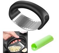 GGTTNRT Garlic Crusher, Stainless Steel Garlic Press Crusher, Kitchen Garlic Press Rocker, with Garlic Peeler, Easy to Clean (Black)