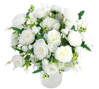 GGTTNRT Peony Artificial Flowers 4 Bunches, White Pink Champagne Artificial Flowers for Decoration, for Wedding Party Home Table Centrepiece Fake Flowers Decoration (White)