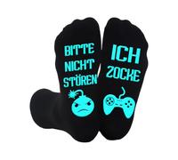 GGUFAY Funny Gaming Socks with Saying "Bitte Nicht Stören, Ich Zocke", Bomb & Controller Motif, Gift for Gamers Men & Women, Christmas, Valentine's Day & Birthday