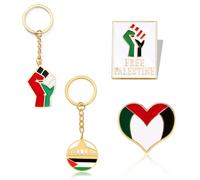 GGUFAY Pack of 4 Pin Brooch with Palestinian Flag Keyring, Patriotism and Pacifism, Lapel Pin Flag for Clothing and Accessories, DIY Crafts