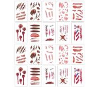 GGUFAY Temporary Tattoos, 20 Sheets Halloween Zombie Scars Tattoos Stickers with Fake Scab Blood Special Fx Costume Makeup Props
