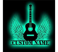 GGUIUIC Custom Guitar Wings Metal Wall Art with Led Lights Personalized Guitar Music Name Neon Sign for Guitar Lovers Music Fans Men Women Music Teacher Guitar Player Gifts,Guitar Metal Sign-12