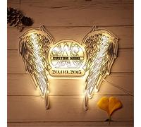 GGUIUIC Personalized Angel Wing Wall Light Custom Name Lamp Bedroom Decor Acrylic LED Light Engraved Name Night Light for Christmas(Angel Wings), 8 in